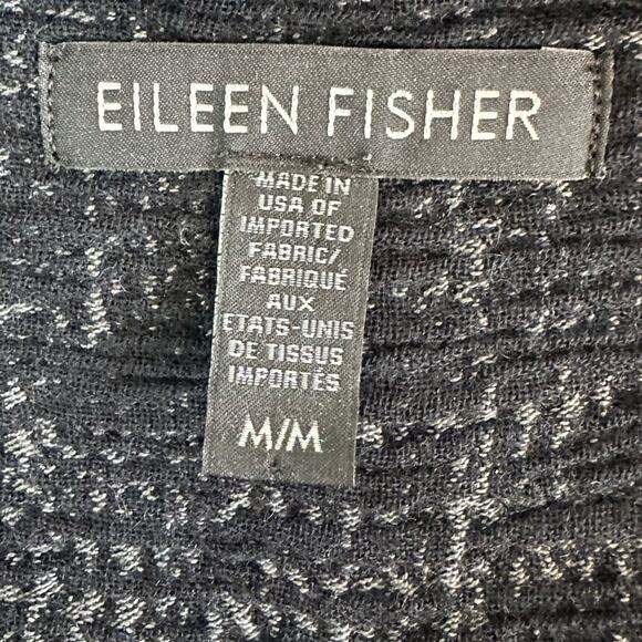 Eileen Fisher Black Crosshatch Open Front Cardigan Jacket Women’s Size Medium - Picture 4 of 6